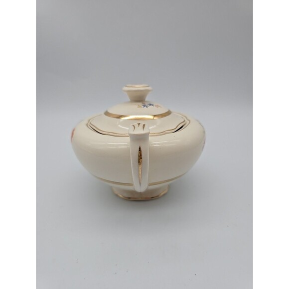 Vintage Covered Sugar Dish Summer Garden Floral Warranted 22K Gold - Picture 2 of 11